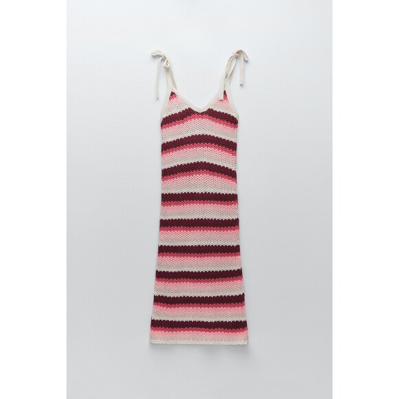 Zara Striped Tie Shoulder Sleeveless Knit Midi Dress (NWT) - Picture 5 of 8